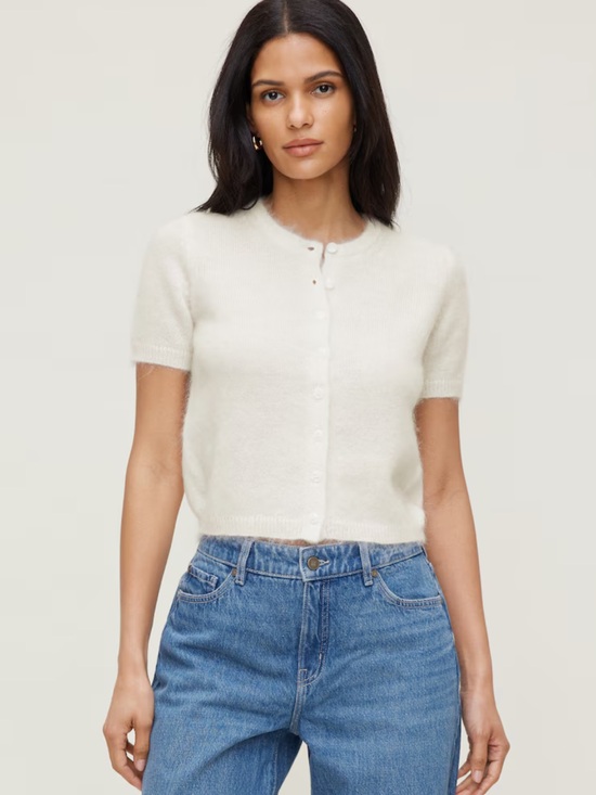 Dynamite Sweaters - Dynamite Premium Mohair Short Sleeve Cardigan Marshmallow White XS/S